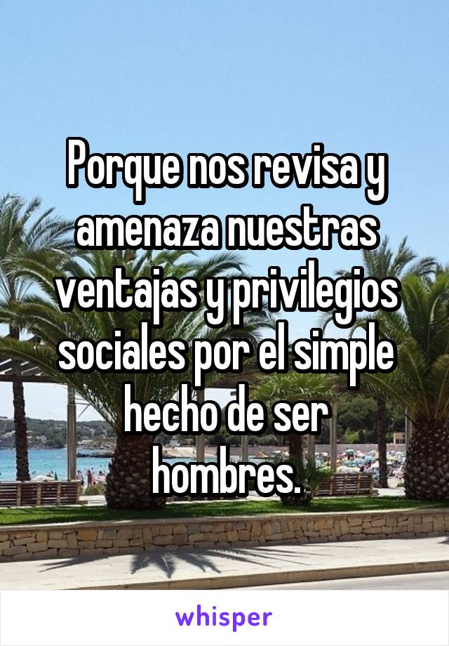 Porque nos revisa y amenaza nuestras ventajas y privilegios sociales por el simple hecho de ser
hombres.