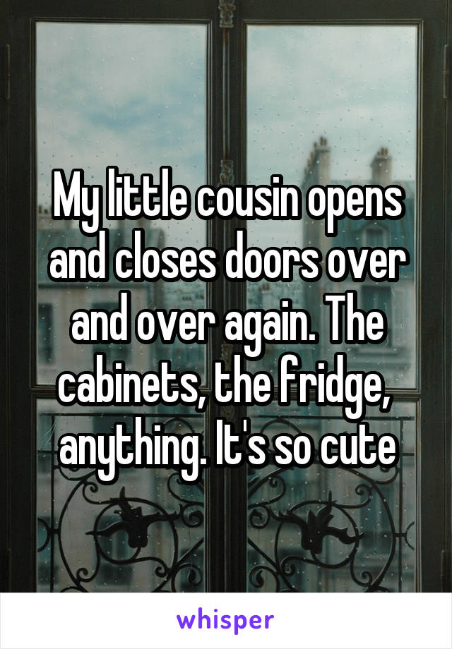 My little cousin opens and closes doors over and over again. The cabinets, the fridge,  anything. It's so cute