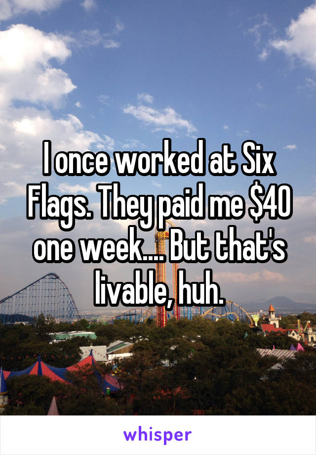 I once worked at Six Flags. They paid me $40 one week.... But that's livable, huh.