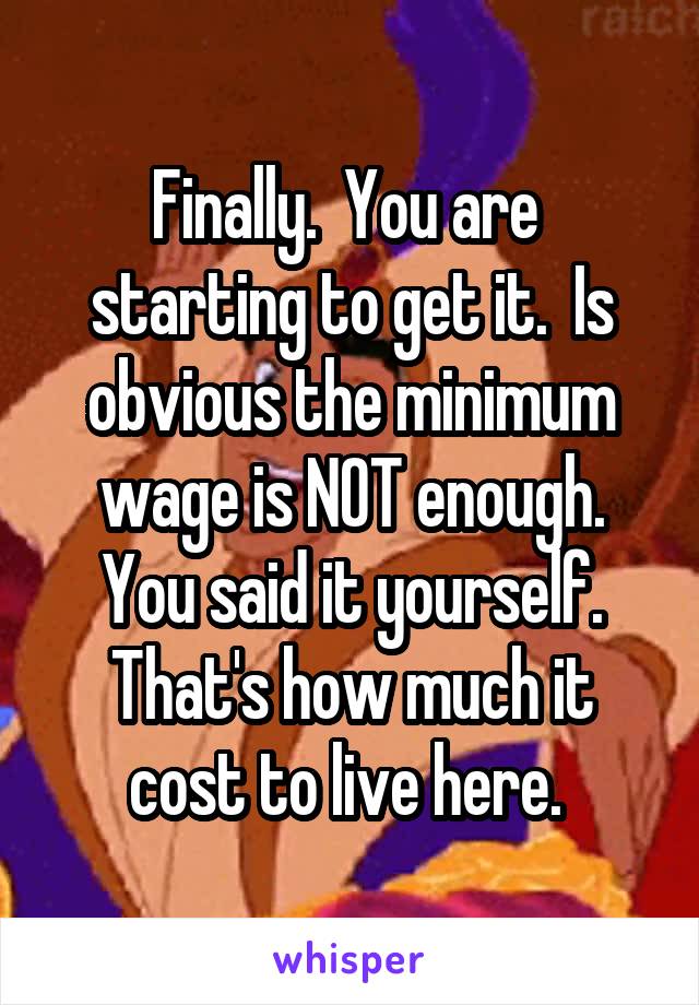 Finally.  You are  starting to get it.  Is obvious the minimum wage is NOT enough. You said it yourself. That's how much it cost to live here. 