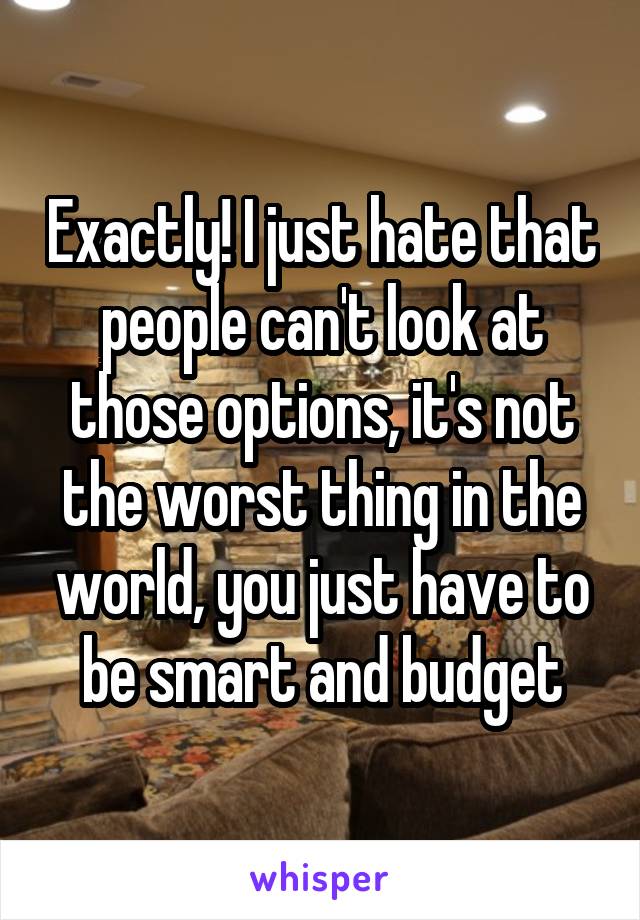 Exactly! I just hate that people can't look at those options, it's not the worst thing in the world, you just have to be smart and budget