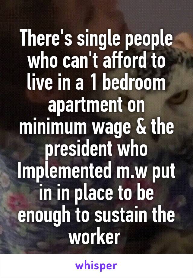 There's single people who can't afford to live in a 1 bedroom apartment on minimum wage & the president who Implemented m.w put in in place to be enough to sustain the worker 