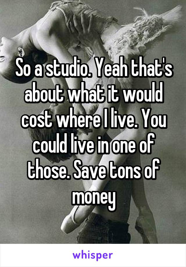 So a studio. Yeah that's about what it would cost where I live. You could live in one of those. Save tons of money