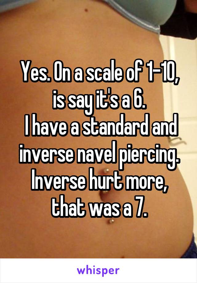 Yes. On a scale of 1-10, is say it's a 6.
 I have a standard and inverse navel piercing. Inverse hurt more, that was a 7.