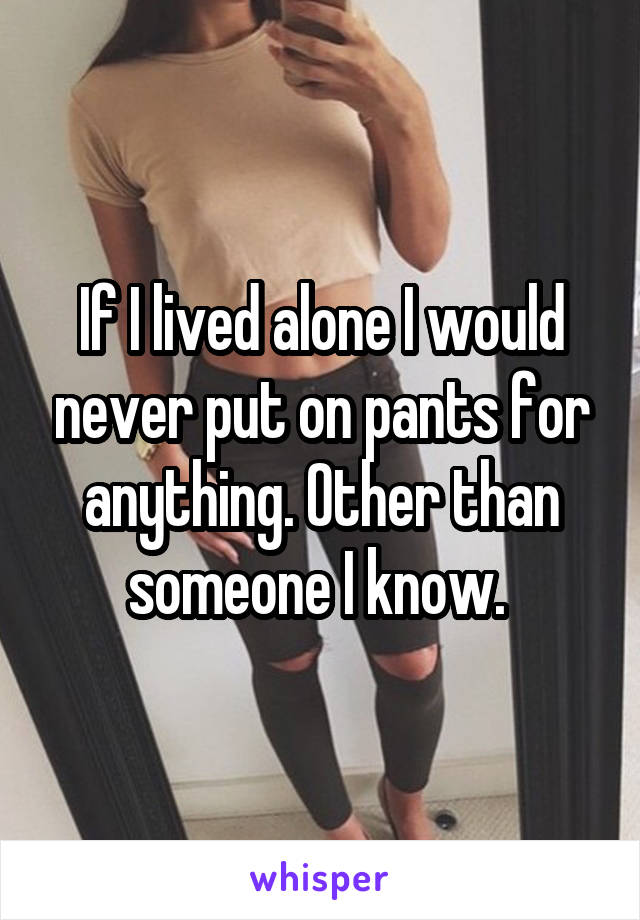 If I lived alone I would never put on pants for anything. Other than someone I know. 