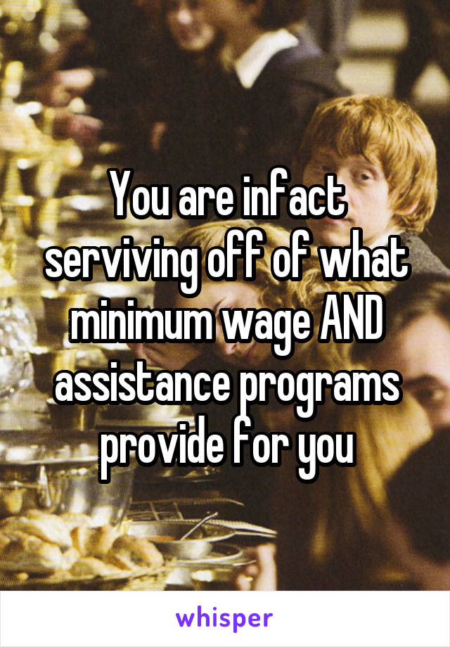 You are infact serviving off of what minimum wage AND assistance programs provide for you