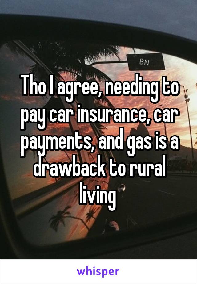 Tho I agree, needing to pay car insurance, car payments, and gas is a drawback to rural living 