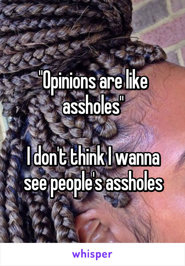 "Opinions are like assholes"

I don't think I wanna see people's assholes