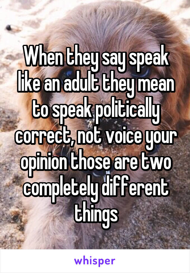 When they say speak like an adult they mean to speak politically correct, not voice your opinion those are two completely different things