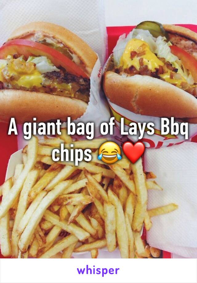 A giant bag of Lays Bbq chips 😂❤️