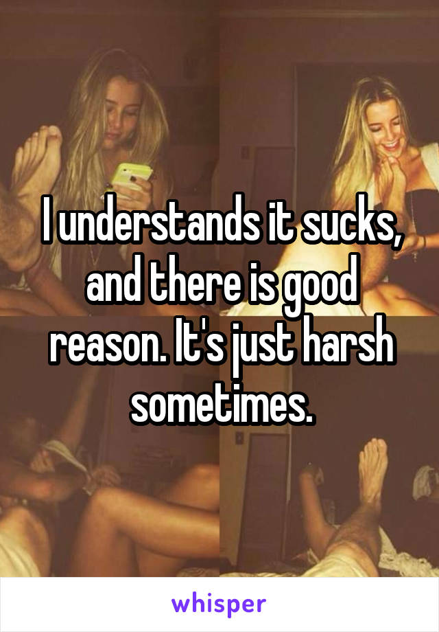 I understands it sucks, and there is good reason. It's just harsh sometimes.
