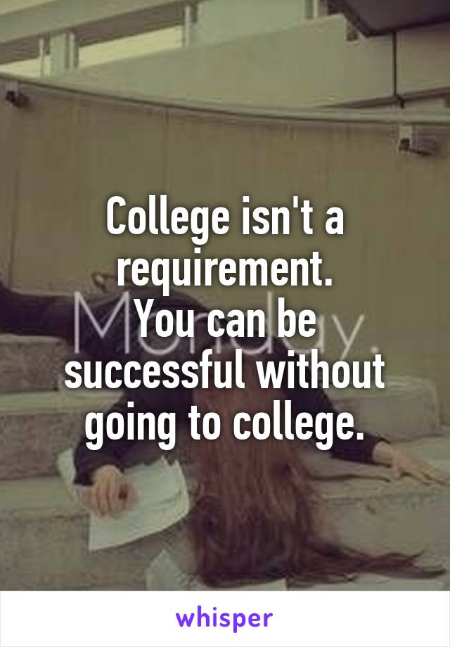 College isn't a requirement.
You can be successful without going to college.