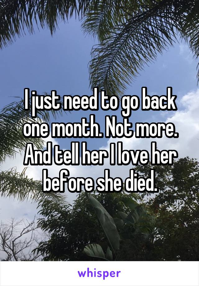 I just need to go back one month. Not more. And tell her I love her before she died.