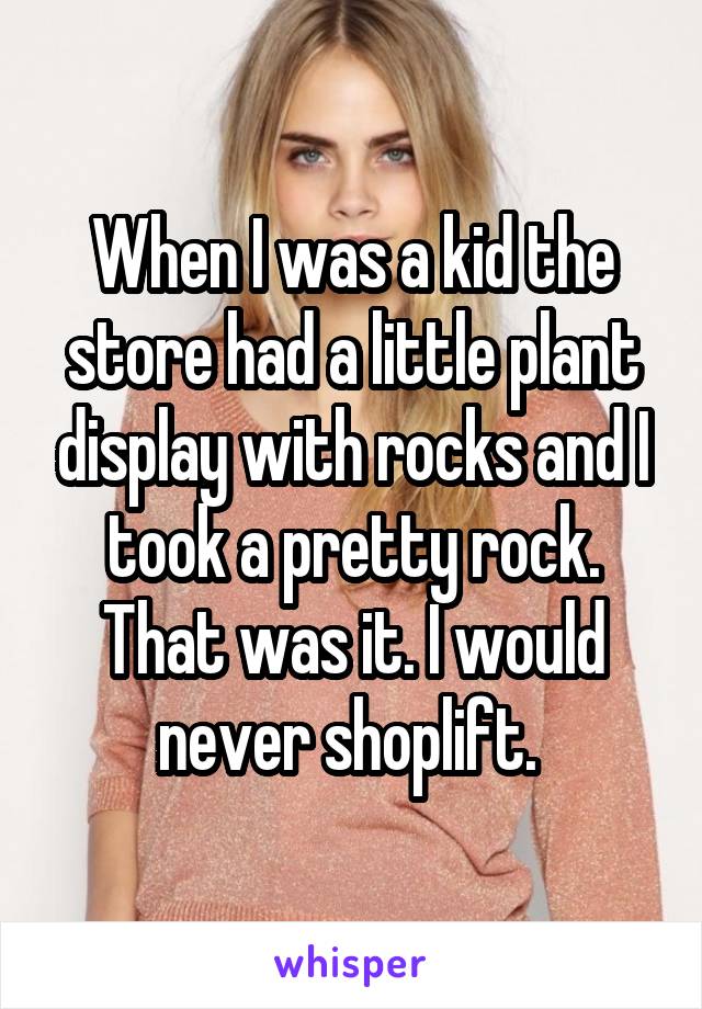 When I was a kid the store had a little plant display with rocks and I took a pretty rock. That was it. I would never shoplift. 