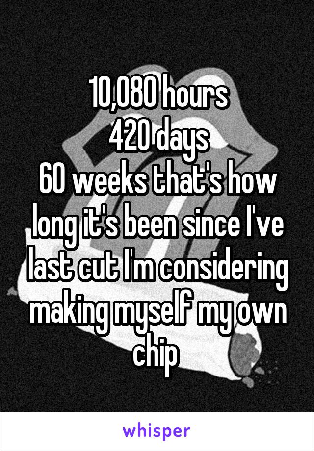 10,080 hours
420 days
60 weeks that's how long it's been since I've last cut I'm considering making myself my own chip 