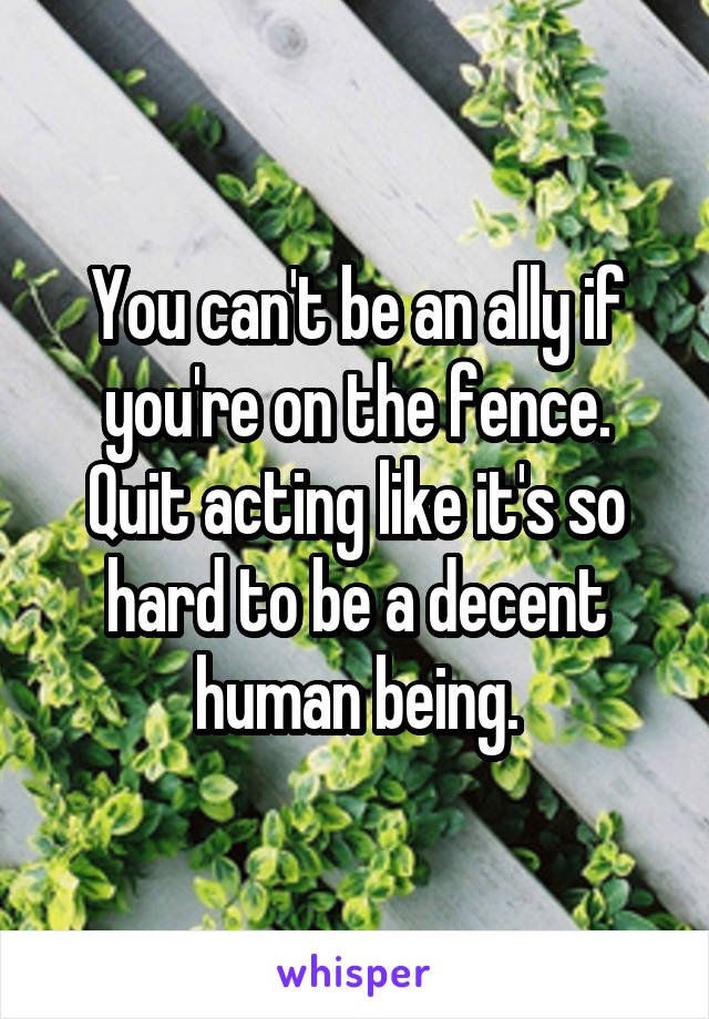 You can't be an ally if you're on the fence. Quit acting like it's so hard to be a decent human being.