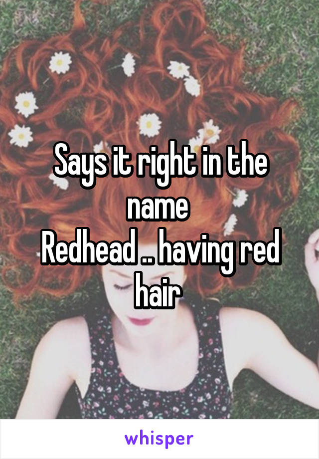 Says it right in the name 
Redhead .. having red hair 