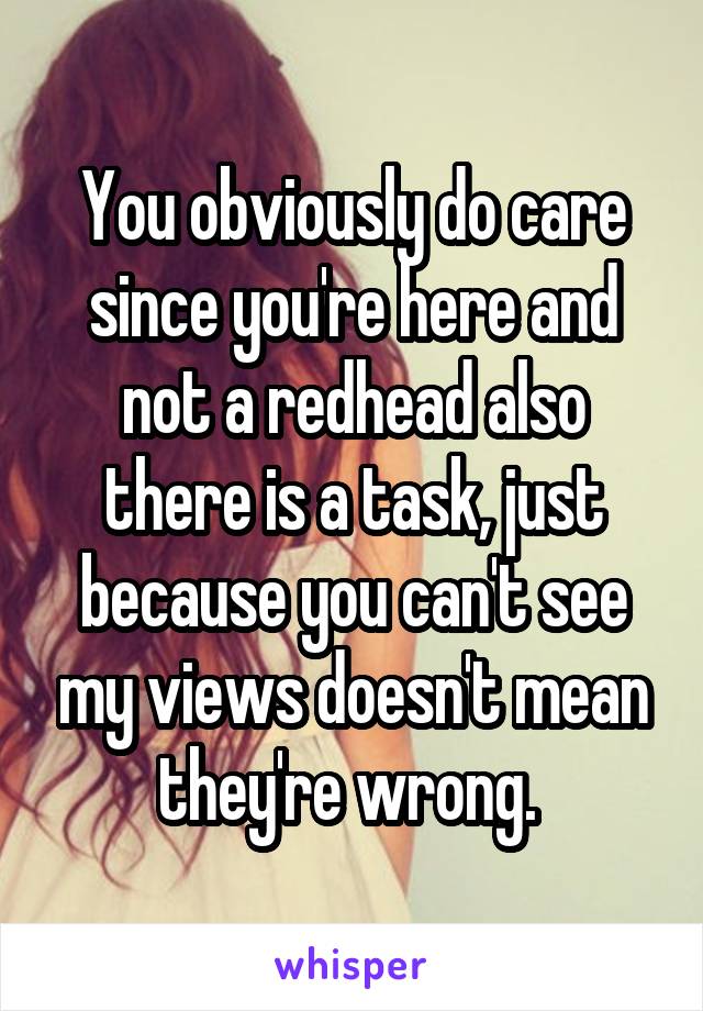 You obviously do care since you're here and not a redhead also there is a task, just because you can't see my views doesn't mean they're wrong. 