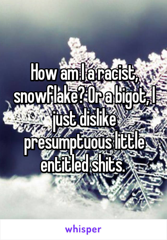 How am I a racist, snowflake? Or a bigot, I just dislike presumptuous little entitled shits. 