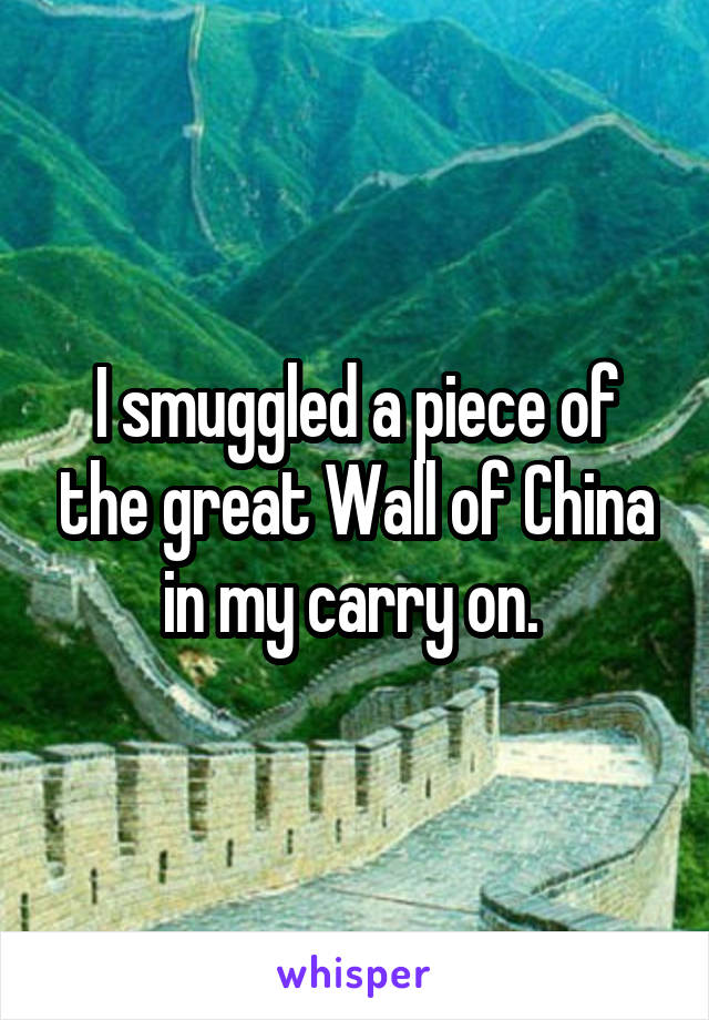 I smuggled a piece of the great Wall of China in my carry on. 