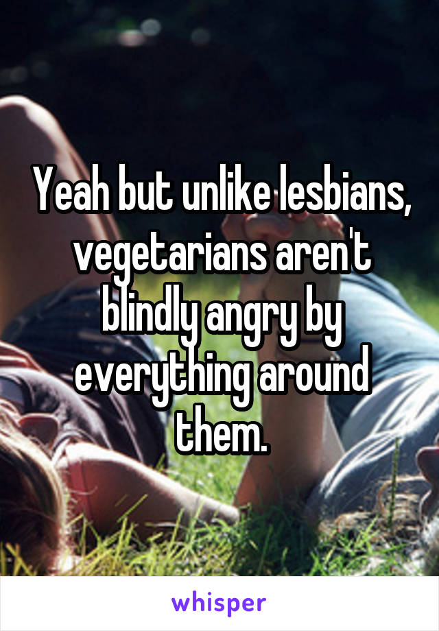 Yeah but unlike lesbians, vegetarians aren't blindly angry by everything around them.