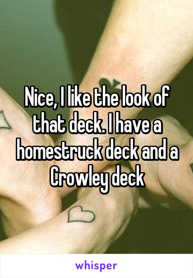 Nice, I like the look of that deck. I have a homestruck deck and a Crowley deck