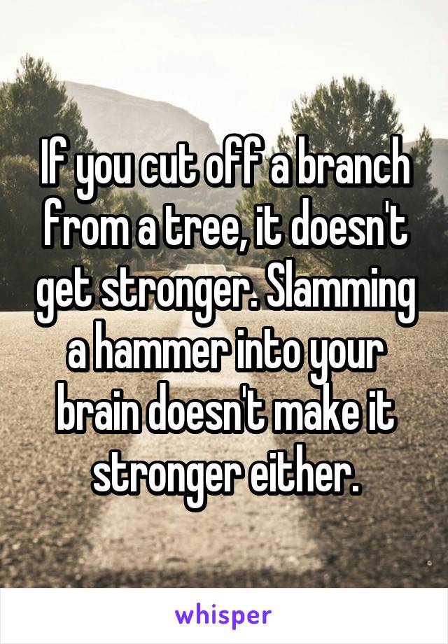 If you cut off a branch from a tree, it doesn't get stronger. Slamming a hammer into your brain doesn't make it stronger either.