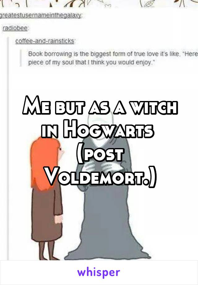 Me but as a witch in Hogwarts 
(post Voldemort.)