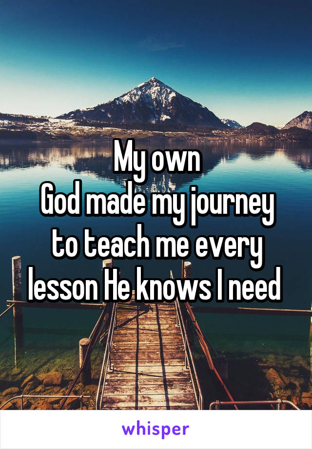 My own
God made my journey to teach me every lesson He knows I need 