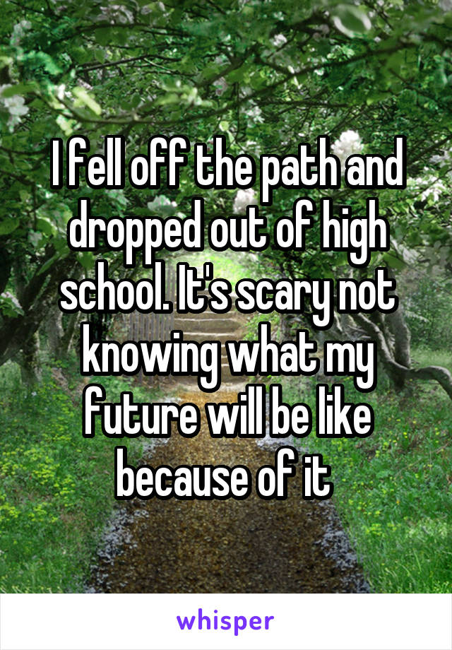 I fell off the path and dropped out of high school. It's scary not knowing what my future will be like because of it 