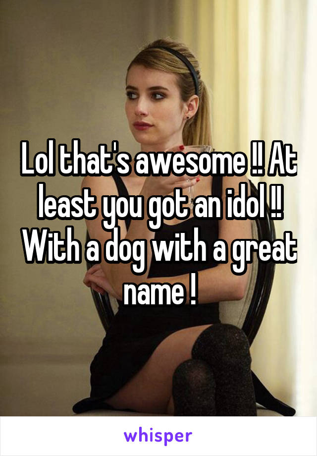 Lol that's awesome !! At least you got an idol !! With a dog with a great name !