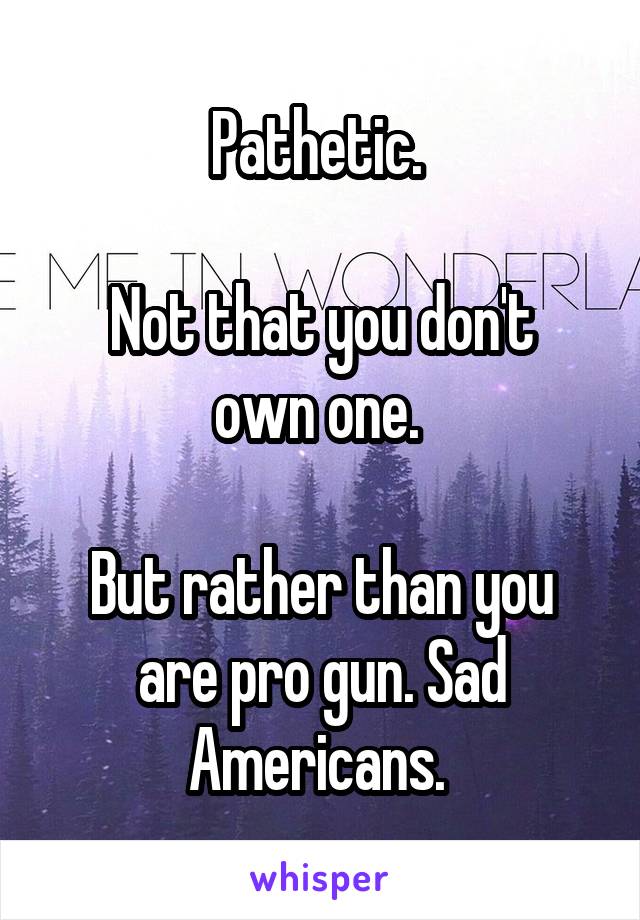 Pathetic. 

Not that you don't own one. 

But rather than you are pro gun. Sad Americans. 