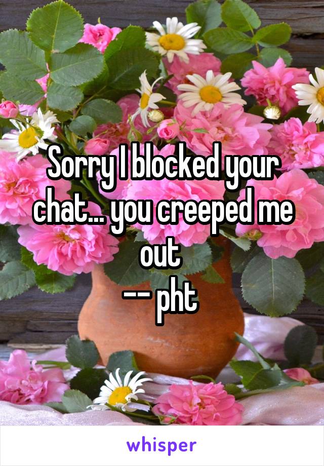 Sorry I blocked your chat... you creeped me out 
-- pht 