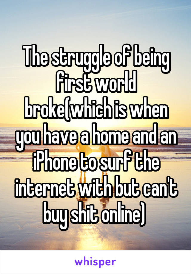 The struggle of being first world broke(which is when you have a home and an iPhone to surf the internet with but can't buy shit online) 