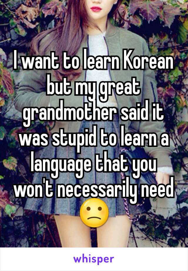 I want to learn Korean but my great grandmother said it was stupid to learn a language that you won't necessarily need 🙁