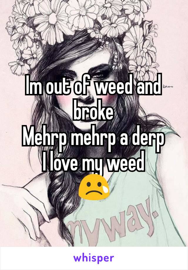 Im out of weed and broke
Mehrp mehrp a derp
I love my weed
😢