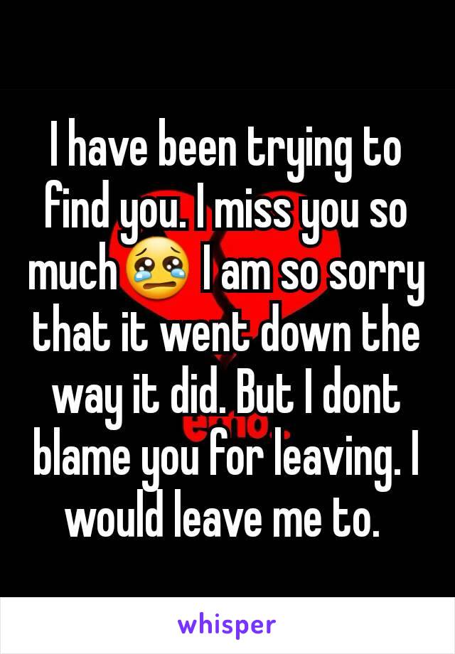 I have been trying to find you. I miss you so much😢 I am so sorry that it went down the way it did. But I dont blame you for leaving. I would leave me to. 