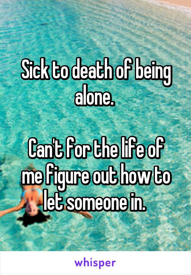 Sick to death of being alone. 

Can't for the life of me figure out how to let someone in. 