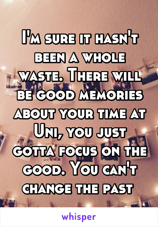 I'm sure it hasn't been a whole waste. There will be good memories about your time at Uni, you just gotta focus on the good. You can't change the past 