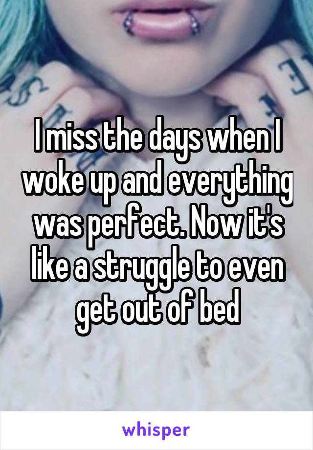 I miss the days when I woke up and everything was perfect. Now it's like a struggle to even get out of bed