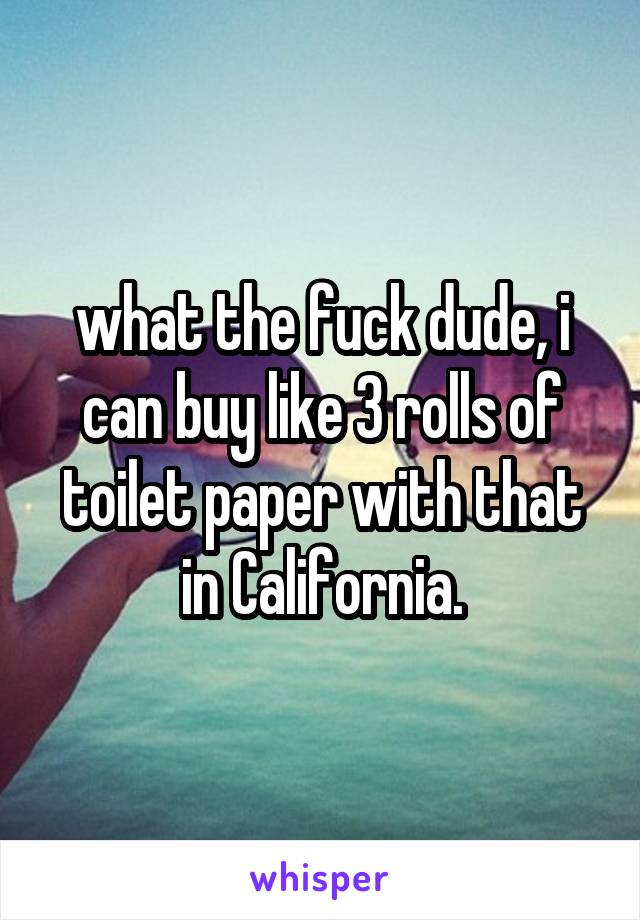 what the fuck dude, i can buy like 3 rolls of toilet paper with that in California.