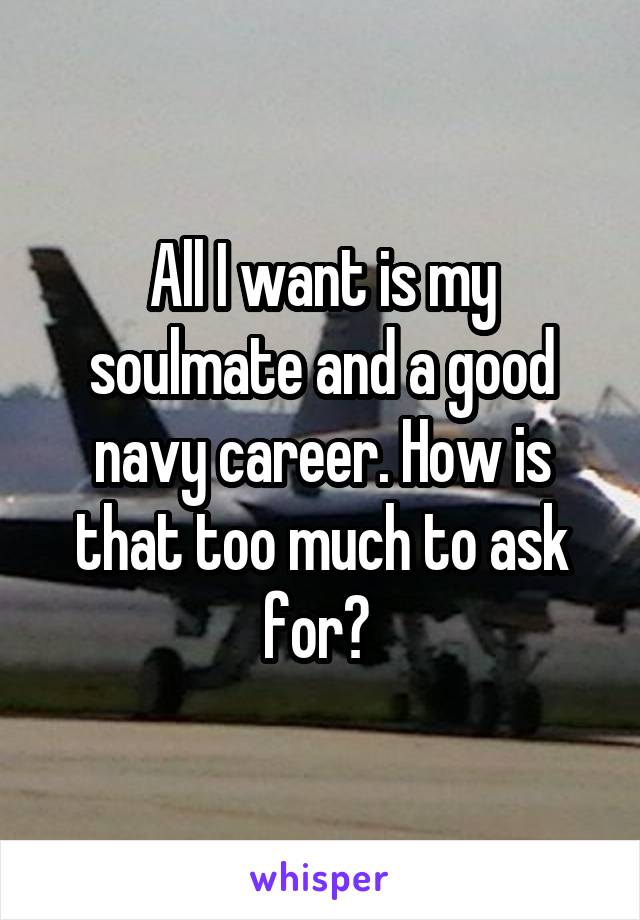 All I want is my soulmate and a good navy career. How is that too much to ask for? 