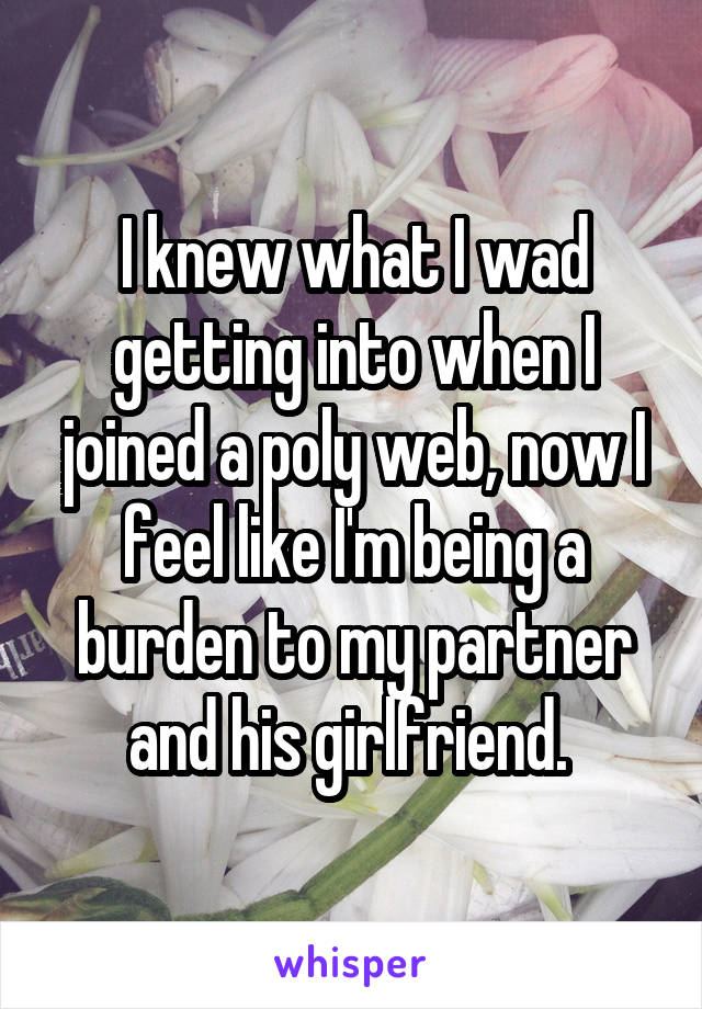 I knew what I wad getting into when I joined a poly web, now I feel like I'm being a burden to my partner and his girlfriend. 