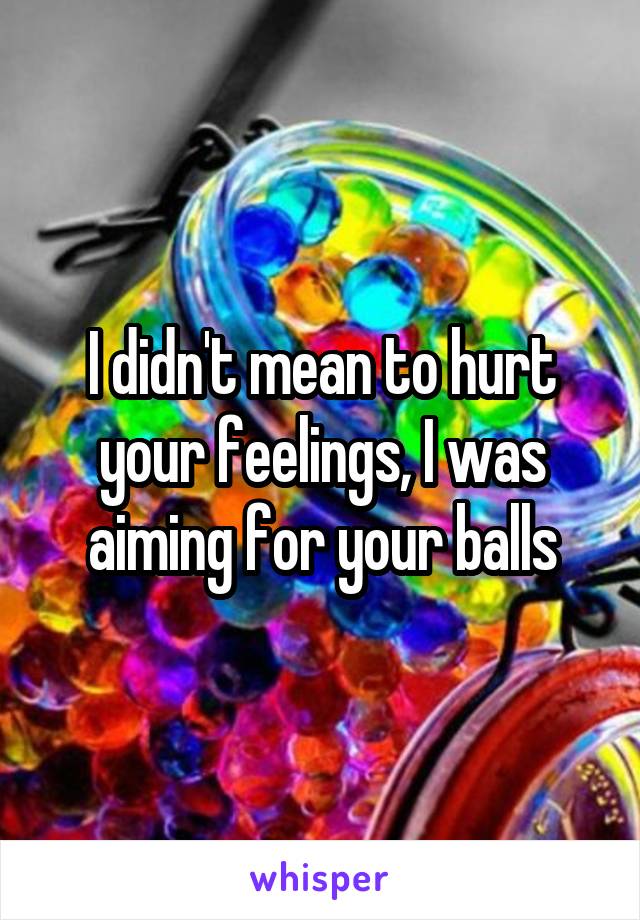 I didn't mean to hurt your feelings, I was aiming for your balls