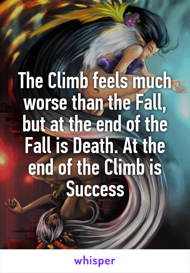 The Climb feels much worse than the Fall, but at the end of the Fall is Death. At the end of the Climb is Success