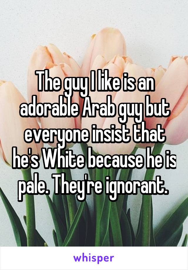 The guy I like is an adorable Arab guy but everyone insist that he's White because he is pale. They're ignorant. 