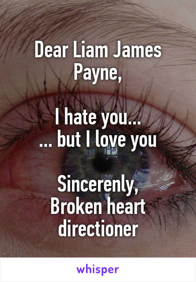 Dear Liam James Payne,

I hate you...
... but I love you

Sincerenly,
Broken heart directioner