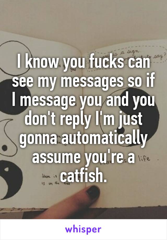 I know you fucks can see my messages so if I message you and you don't reply I'm just gonna automatically assume you're a catfish.