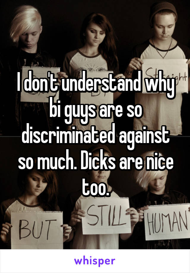 I don't understand why bi guys are so discriminated against so much. Dicks are nice too.