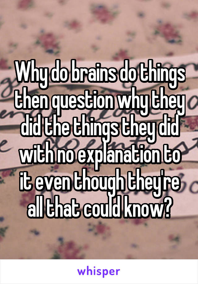 Why do brains do things then question why they did the things they did with no explanation to it even though they're all that could know?